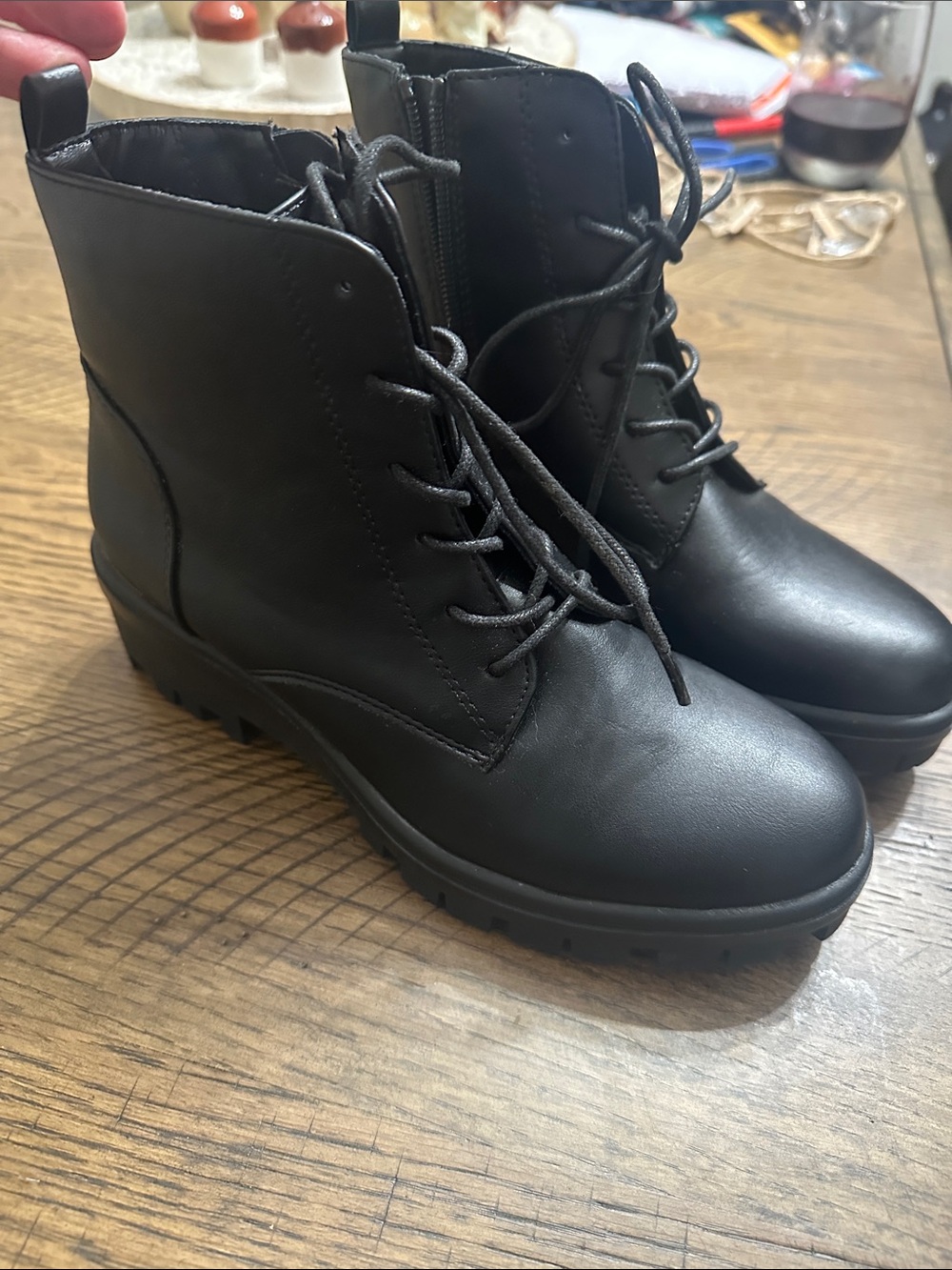 White Mountain Black Lace-Up Combat Boots - Women's